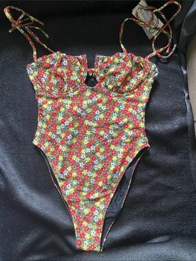 Montce Red Floral One-Piece Kids Swimsuit with Tie Straps